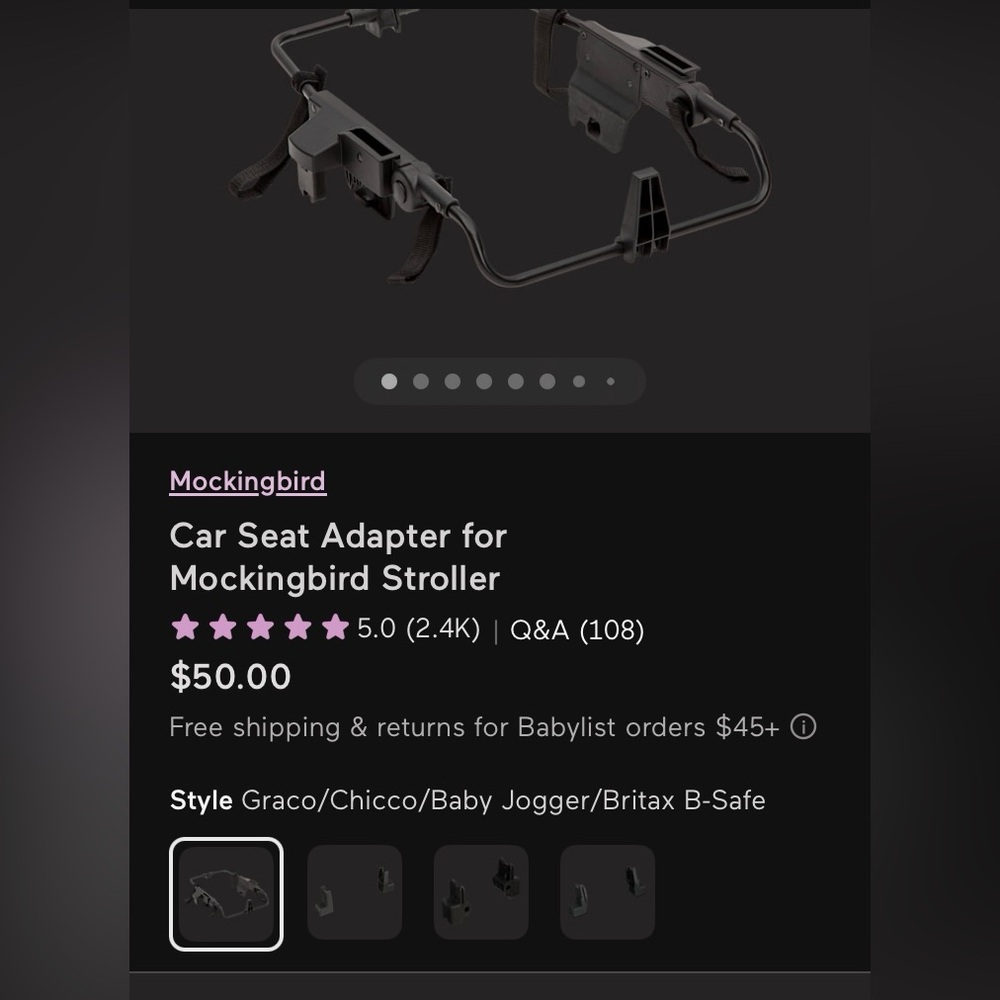 Car Seat Adapter for Mockingbird Stroller